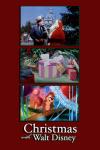 Christmas with Walt Disney movie poster: The film's title appears in white letters at the bottom on a reddish maroon background that features three scenes from the documentary, the first is Walt Disney speaking with Santa at Disneyland, the second is a gift wrapped purple and beige hat box with a white bow beside a Christmas tree from the animated film Lady and the Tramp, and the third is a scene with a chipmunk standing on a decorated Christmas tree branch from the animated movie Pluto's Christmas Tree
