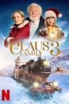 Claus Family 3 Movie Poster: Santa and 2 kids and a sleigh