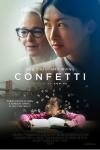 Confetti Movie Poster: Helen and Lan Chen's faces are at the top, while Meimei is below, surrounded by a cloud of letters