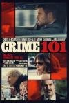 Crime 101 Movie Poster: The four main characters appear in individual boxes, some partly tinted red