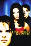 Disturbing Behavior movie poster: Intense faces of a two teen boys and a teen girl against a blue background