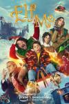 Elf Me Movie Poster: People and a crazed elf look ahead with mountains behind