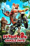 Extinction: Animals Unite! movie poster: Tigy drives a motorcycle with Mohsen hanging off the back