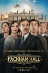 Fackham Hall movie poster: Katherine Waterston, Thomasin McKenzie, Damian Lewis, Ben Radcliffe, and Tom Felton stand in front of a stately home