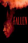 Fallen movie poster: Denzel Washington's face is bathed in red light, with a dark angelic figure appearing above him