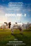 Food, Inc. 2 Movie Poster: A cow with a barcode stamped on its side stands in front of a polluted cityscape
