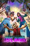 Forgotten Island movie poster: Colorful animated characters on a beach with palm trees and bright sun
