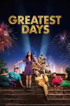 Greatest Days movie poster: Four women stand in front of a Greek fountain with fireworks in the background