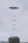 Grenfell—Uncovered film poster: A gray sky stretches out above a burned tower block