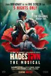 Hadestown the Musical movie poster: A collage of characters posing inside a red flower