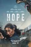 Hope Movie Poster: A woman in a police uniform aims a rifle while a monster's jaws widen above and behind her