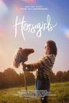 Horsegirls movie poster: In a country setting, Margarita (Lillian Carrier) holds and looks at a hobby horse with happy pride 