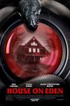 House on Eden Movie Poster: A black snake is wrapped around a red lens that shows an image of the haunted house