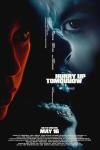 Hurry Up Tomorrow movie poster: Two faces in red and blue lighting, with mirrored title text