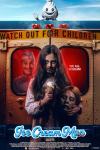 Ice Cream Man Poster: A young girl hoists an ice cream cone up to her messy face while holding a severed head