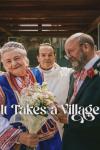 It Takes a Village movie poster: Older couple stand with priest