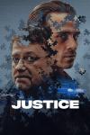 AJustice movie poster: an incomplete jigsaw puzzle of two men facing away from each other l