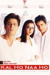 Kal Ho Naa Ho movie poster: Shah Rukh Khan, Preity Zinta, and Saif Ali Khan dressed in white against a city skyline