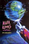Killer Klowns from Outer Space Movie Poster: A clown hand spins Earth against a starry space backdrop.