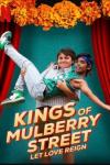 Kings of Mulberry Street movie poster: Let Love Reign movie poster: An Indian South African boy center holds in his arms an Indian South African boy in front of open red theater curtains