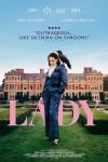 Lady movie poster: A White woman with dark brown hair poses with a raven on her shoulder in front of a stately home