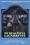My Beautiful Laundrette movie poster: A young White man and a young British Asian man stand outside a laundromat