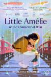 Little Amélie or the Character of Rain movie poster: Nishio-San squats down to hug Amélie on a bridge, shielding her from the rain