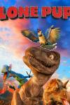 Lone Pup movie poster: a baby T-rex stands with blue birds atop his head. 