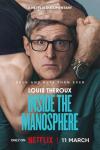 Louis Theroux is shown with muscular arms wrapped around his head in a headlock on the poster for Louis Theroux: Inside the Manosphere