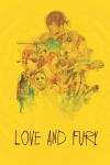 Love and Fury movie poster: Above title an illustration shows many Native American musicians, poets, and artists singing, playing instruments, and speaking 