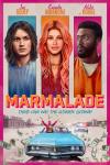 Marmalade movie poster: Joe Keery, Camila Morrone, and Aldis Hodge with their heads and shoulders in brightly colored rectangles, a blue car driving below them