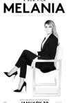 Melania movie poster: Melania Trump is shown seated, wearing a black suit and looking into the camera