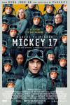 Mickey 17 movie poster: A group of people in identical futuristic outfits, some with red Xs over their eyes