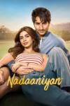 Nadaaniyan move poster: A young Indian woman lies back on a young Indian man with his arm around her