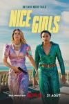 Nice Girls movie poster: White French woman in shiny pink dress holds gun left, Black French woman in green shiny dress right