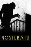 A shadowy figure climbs up the stairs on the poster for Nosferatu: A Symphony of Horror