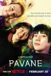 Pavane Movie Poster: 2 young man and 1 young woman smile