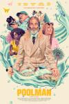Poolman Movie Poster: In a cream-colored suit, Darren Barrenman sits cross-legged, with other characters behind him