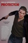 Protector Movie Poster: Nikki, holding a gun, with a cut over her eye and looking enraged, breaks into a run