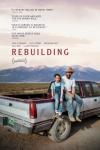 Rebuilding movie poster: Cowboy Dusty (Josh O'Connor) sits on his truck next to 8-year-old daughter (Lily LaTorre) with Colorado mountains behind them