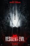 Resident Evil Movie Poster: Seen from overhead, a figure approaches a car's headlights on a dark, snowy road