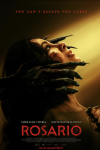 Rosario movie poster: A woman's face is gripped by a monstrous hand with long, dark claws
