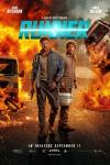 Runner movie poster: Alan Ritchson, holding a gun, stands next to Owen Wilson, holding a cooler, in front of a fiery background