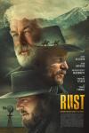 Rust Movie Poster: Floating faces of Rust, Wood Helm, and Preacher Lang are displayed in front of a Western backdrop