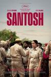 Santosh movie poster: An Indian female police constable looks on as two Indian policemen try to control a crowd