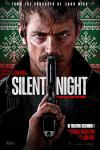 Silent Night Movie Poster: Against a background like a blood-stained Christmas sweater pattern, Brian Godlock (Joel Kinnaman) holds a gun to his lips