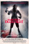 Silent Night, Deadly Night Movie Poster: Silhouetted against car headlights, a person dressed as Santa Claus wields an axe