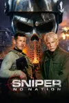 Two White men in military attire, one holding a gun, stand in front of an iron mask on the poster of Sniper: No Nation