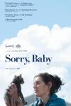 Sorry Baby movie poster: Agnes (Eva Victor) holds up a kitten, clouds floating behind her