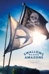 Swallows and Amazons movie poster: A pirate flag and a flag with a swallow bird